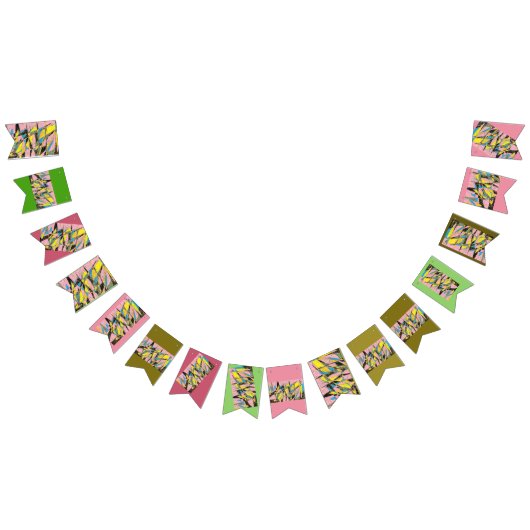 Retro-Banner mit abstraktem Party, rosa und grün Wimpelkette (Alle)