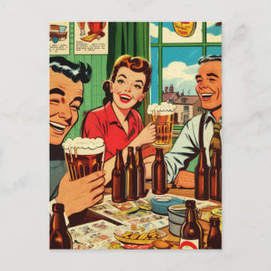 Retro-Bar-Bier-Comicen Postkarte