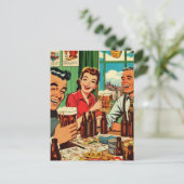 Retro-Bar-Bier-Comicen Postkarte (Stehend Vorderseite)