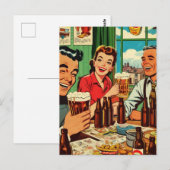 Retro-Bar-Bier-Comicen Postkarte (Vorne/Hinten)