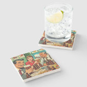 Retro-Bar-Bier-Comicen Steinuntersetzer (Seitenansicht)