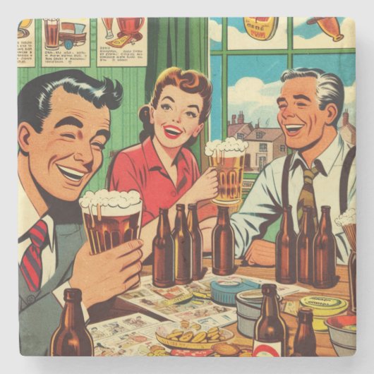 Retro-Bar-Bier-Comicen Steinuntersetzer (Vorderseite)
