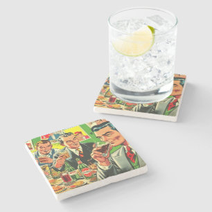 Retro Bar Drinks Comic Illustration Steinuntersetzer