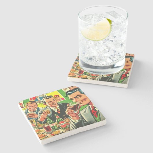 Retro Bar Drinks Comic Illustration Steinuntersetzer (Seitenansicht)