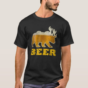 Retro-Bär-Hirsch lustig beim Trinken von Bier T-Shirt