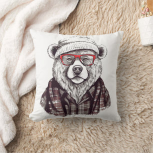 Retro-Bär in roter Brille Kissen