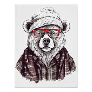 Retro-Bär in roter Brille Poster