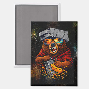 Retro-Bär mit Käsehobel-Hut und Sonnenbrille Magnet