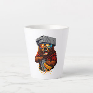 Retro-Bär mit Käsehobel-Hut und Sonnenbrille Milchtasse