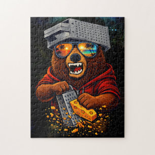Retro-Bär mit Käsehobel-Hut und Sonnenbrille Puzzle