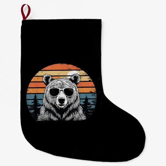 Retro-Bär mit Sonnenbrille Großer Weihnachtsstrumpf (Vorderseite)