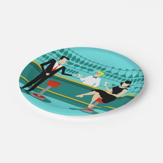 Retro Bar-Papier-Teller Pappteller (Schrägansicht)