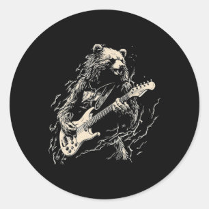 Retro Bär spielen Gitarre Bären Gitarre Musi Runder Aufkleber