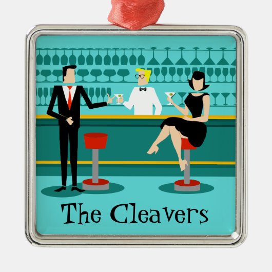 Retro Bar-Weihnachtsverzierung Silbernes Ornament (Vorne)