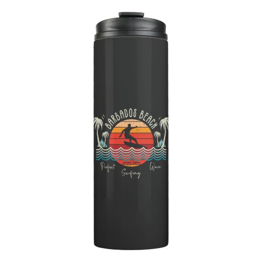 Retro Barbados Beach Thermosbecher (Vorderseite)