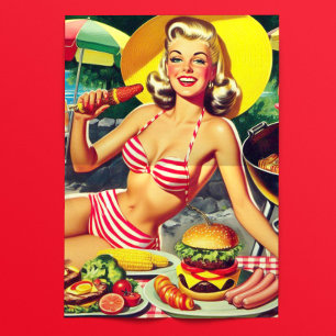 Retro-Barbecue-Poolparty-Pinup Seidenpapier