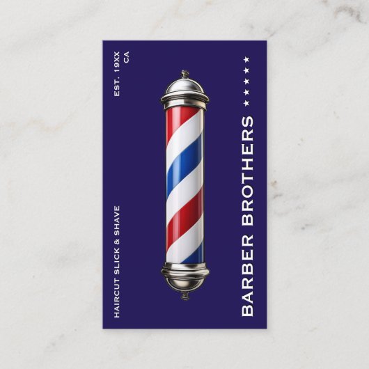 Retro Barber Pole Navy Barbershop Modern Visitenkarte (Vorderseite)