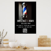 Retro Barber Pole & QR Code Business Poster (Küche)