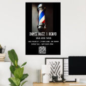 Retro Barber Pole & QR Code Business Poster (Heimbüro)