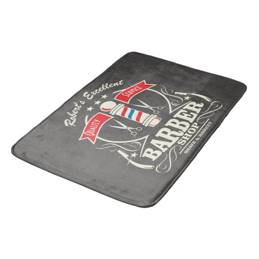 Retro Barber Stylist Bodenmatte Grau Badematte (Schrägansicht)