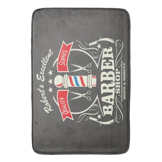 Retro Barber Stylist Bodenmatte Grau Badematte (Vorderseite Vertikal)