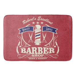 Retro Barber Stylist Work Floor Mat Red Retro Badematte