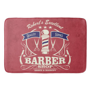 Retro Barber Stylist Work Floor Mat Red Retro Badematte