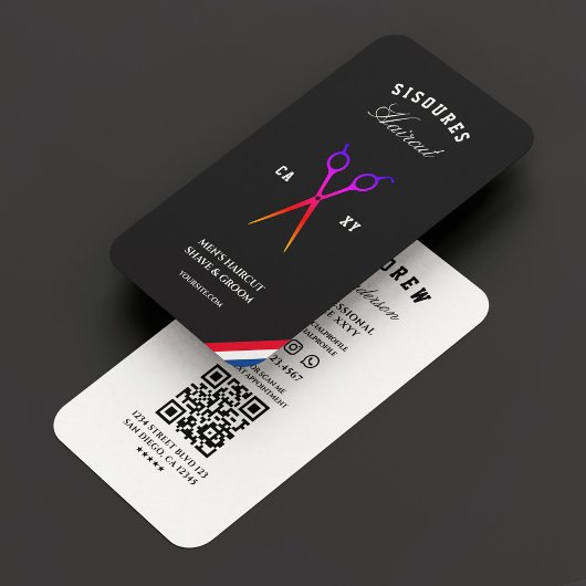 Retro Barbershop Barber Scissors Red White Blue Visitenkarte