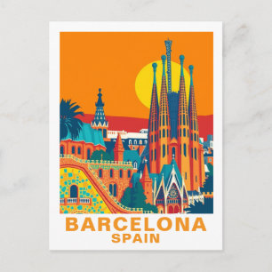 Retro Barcelona Spanien Reise-Postkarte Postkarte