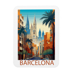 Retro Barcelona Vintage Reiseillustration Magnet