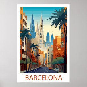 Retro Barcelona Vintage Reiseillustration Poster