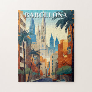 Retro Barcelona Vintage Reiseillustration Puzzle