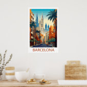 Retro Barcelona Vintage Travel Illustration Poster (Küche)