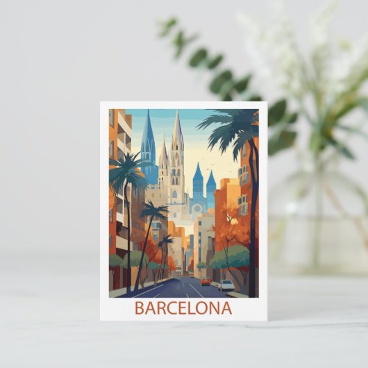 Retro Barcelona Vintage Travel Illustration Postkarte (Stehend Vorderseite)