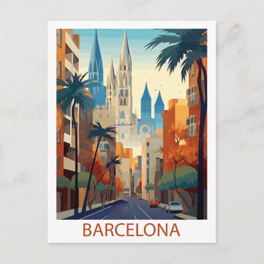 Retro Barcelona Vintage Travel Illustration Postkarte (Vorderseite)
