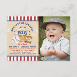 Retro Baseball 1. Geburtstagsstars & Streifen Foto Einladung