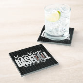 Retro Baseball ADD NAME Pinstripe Team Player Glasuntersetzer (Schrägansicht)