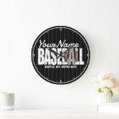 Retro Baseball ADD NAME Pinstripe Team Player Große Wanduhr (Zuhause)