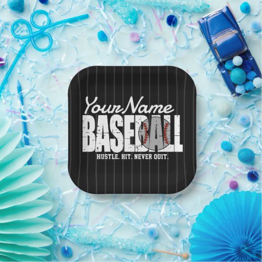 Retro Baseball ADD NAME Pinstripe Team Player Pappteller (Party)