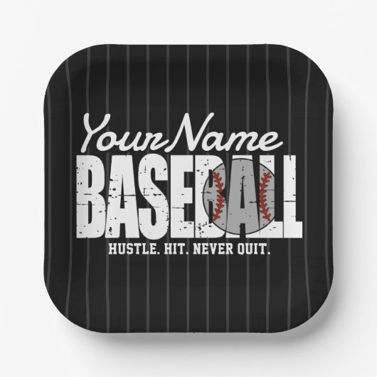 Retro Baseball ADD NAME Pinstripe Team Player Pappteller (Vorderseite)