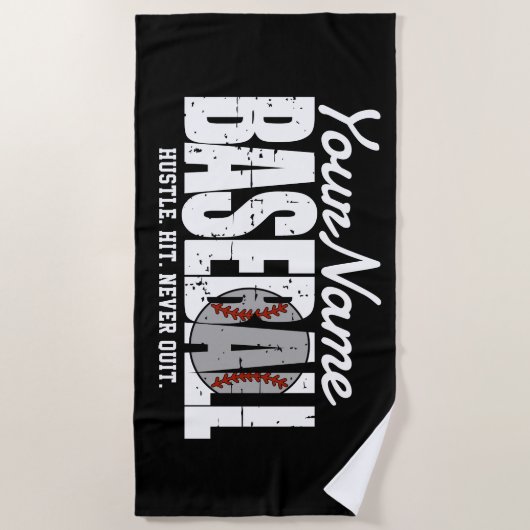 Retro Baseball ADD NAME Pinstripe Team Player Strandtuch (Vorderseite)