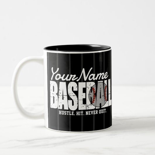 Retro Baseball ADD NAME Pinstripe Team Player Zweifarbige Tasse (Links)