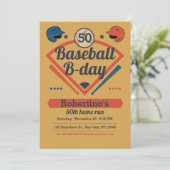 Retro Baseball B-Day Men's 50th Birthday Einladung (Stehend Vorderseite)