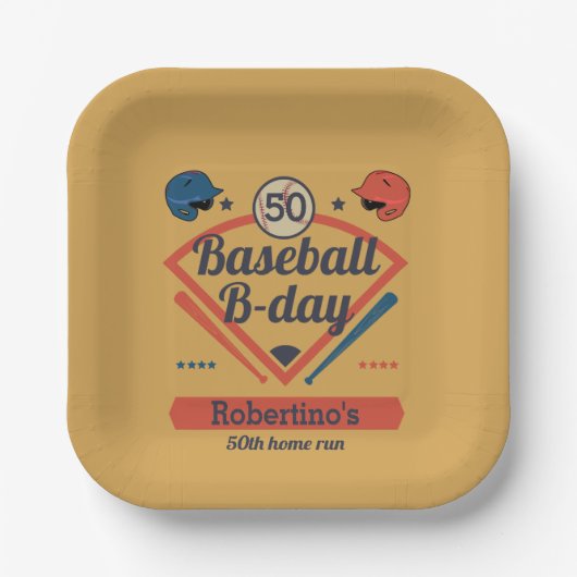 Retro Baseball B-Day Men's 50th Birthday Pappteller (Vorderseite)