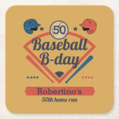Retro Baseball B-Day Men's 50th Birthday Rechteckiger Pappuntersetzer (Vorderseite)