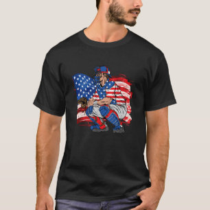 Retro Baseball Catcher USA-Flagge Unabhängigkeitst T-Shirt