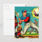 Retro Baseball-Comic Postkarte (Vorne/Hinten)