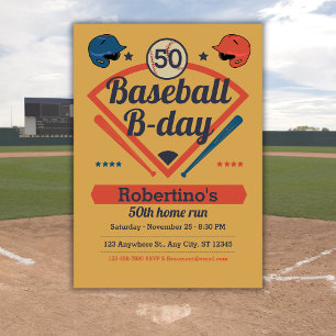 Retro-Baseball-Geburtstag Herren 50. Geburtstag Einladung