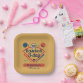 Retro-Baseball-Geburtstag Herren 50. Geburtstag Pappteller (Party)
