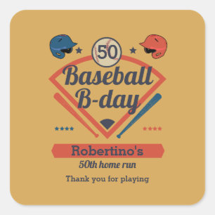 Retro-Baseball-Geburtstag Herren 50. Geburtstag Quadratischer Aufkleber